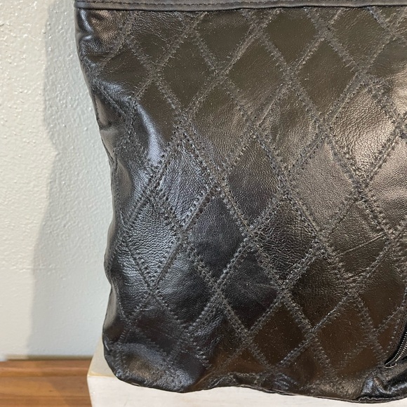 NWT Quilted Black Leather Crossbody Bag Vintage Diamond Stitch Shoulder Purse - Picture 5 of 16
